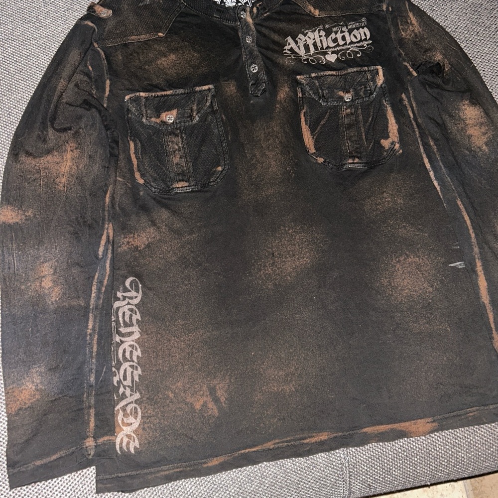 Rare Y2K Affliction Black Graphic Long Sleeve Grunge Shirt - Picture 5 of 6